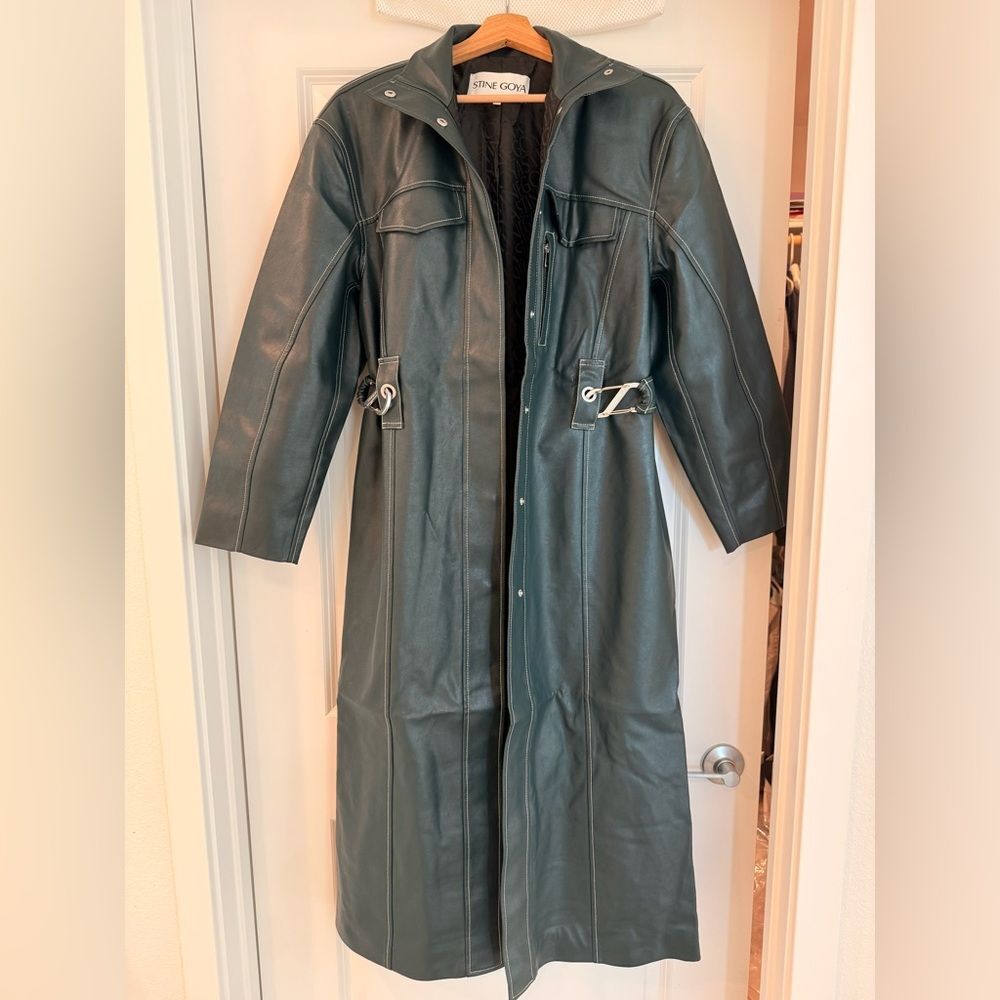 Stine Goya DROPPED SHOULDER HIGH COLLAR COAT - DARK GREEN, size XS - Picture 6 of 16